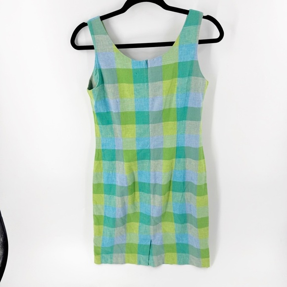 ✅ VINTAGE LAURA ASLEY GREEN/BLUE Plaid LINEN Sleeveless DRESS SIZE 4 - Picture 1 of 7